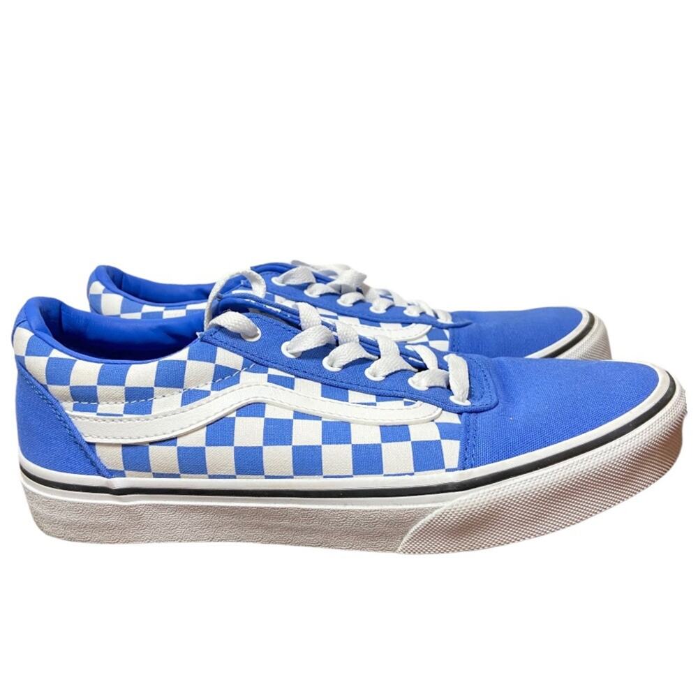 Vans Old Skool Skater Sneakers Canvas Lace Up Checkered Blue White NWOT 5.5